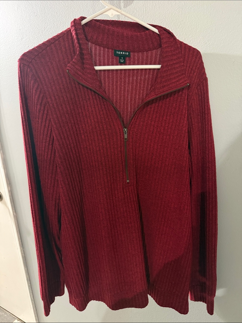 torrid Ribbed Half-Zip Turtleneck Sweater in Deep Red